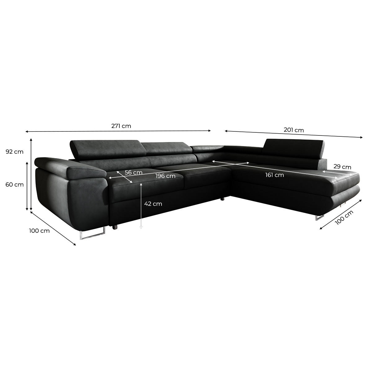 ECKSOFA Lyam 4 Sitzplätze Schwarz - Schwarz, Holzwerkstoff (271/201cm) - Petits-meubles
