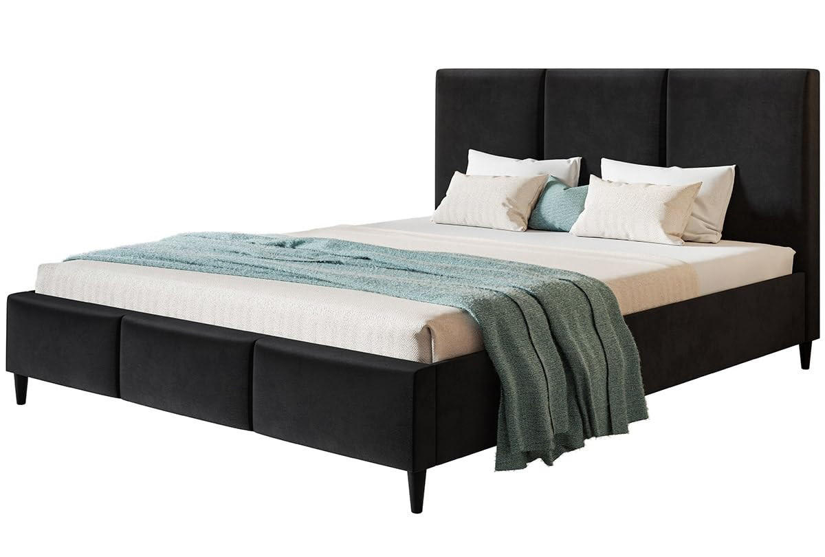 POLSTERBETT LUX Siena mit Kopfteil, 160 x 200 cm, Doppelbett mit Lattenrost aus Holz, Velourstoff Schwarz, Füße in Farbe: Schwarz - Schwarz, Holz/Textil (160/200cm) - Alpi-Möbel