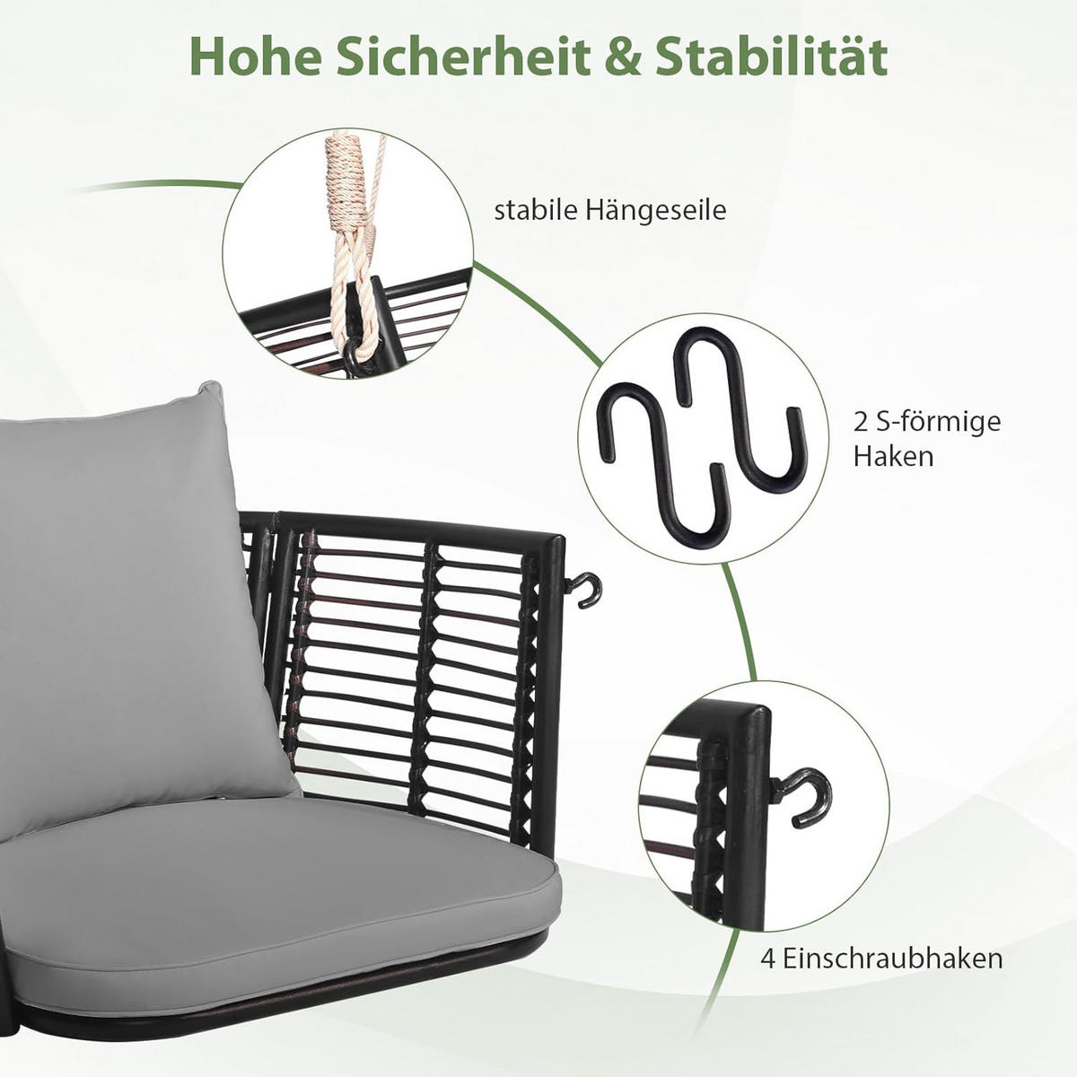 HÄNGESESSEL Grau - Grau, Metall (77/38/62cm) - COSTWAY