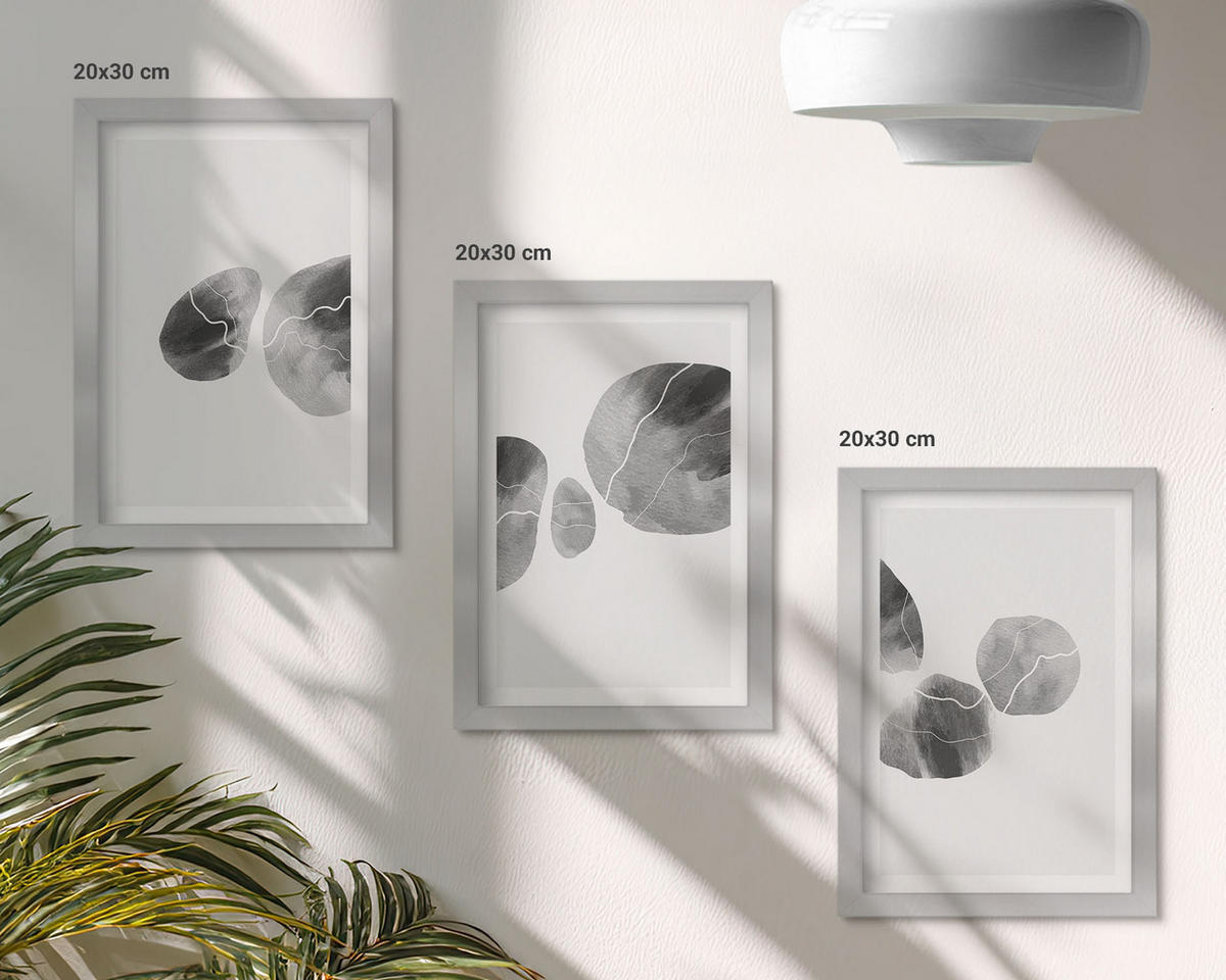 BILDER SET 3er Set - 20x30 cm Silberner Rahmen - Abstrakte Kunst, Farbspritzer - Silberfarben, Kunststoff (20/30cm) - TULUP