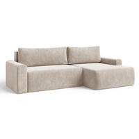 ECKSOFA MILO LARGE mit Schlaffunktion, Bettkasten und Cordbezug, Rechts - VIBE 08 - Beige, Holz (270/142cm) - Dekori_Interiors