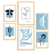 POSTER Set Mit 6 In Schwarzer Tinte Seltener Fisch Kunstdrucke Von Meer Und Ozean Für Innenarchitektur A3 & A4 Rahmen Aus Hellem Holz - Beige, Papier (29/3cm) - Nacnic
