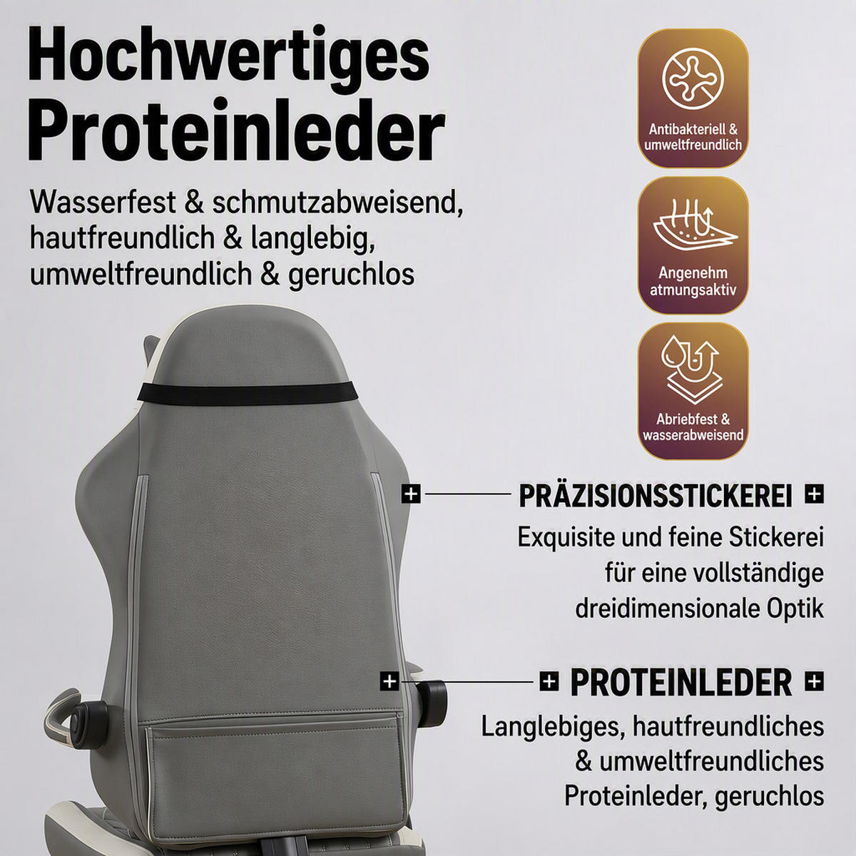 GAMING-STUHL braun mit Rautensteppung, Fußstütze, Nacken- und Lendenkissen, höhenverstellbar - Braun, Leder (54/124/62cm) - BRILVERDE