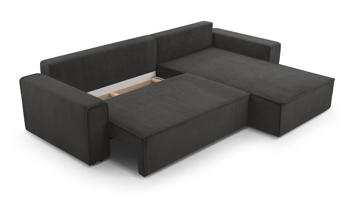 ECKSOFA L Form Cedria Dunkelgrau 287/145/85 cm mit Schlaffunktion - Dunkelgrau/Schwarz, Kunststoff/Textil (287/145cm) - AX Living