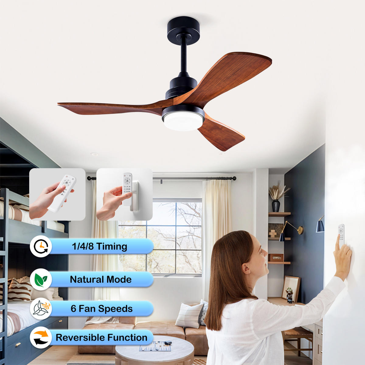 DECKENVENTILATOR DE-16240 42 Zoll mit Fernbedienung & reversibel - Walnussfarben, Holz/Metall (107/107/45cm) - ComfortXL