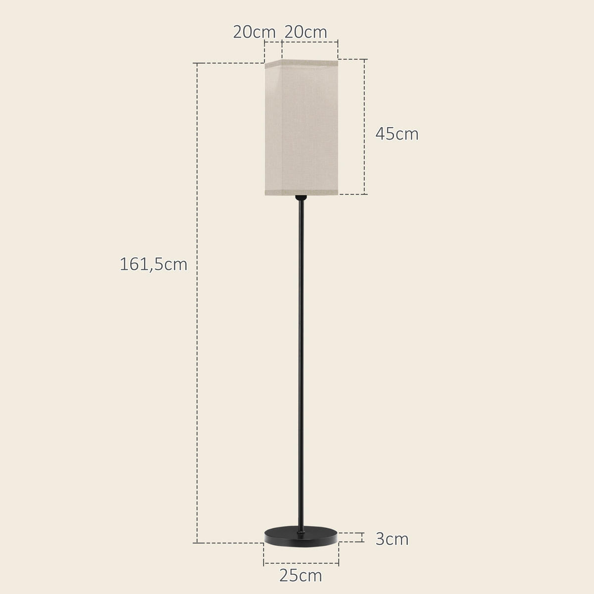 STEHLAMPE, mit Fußschalter, exkl.Glühbirne, Schwarz - Schwarz, Kunststoff (25/25/161.5cm) - HOMCOM