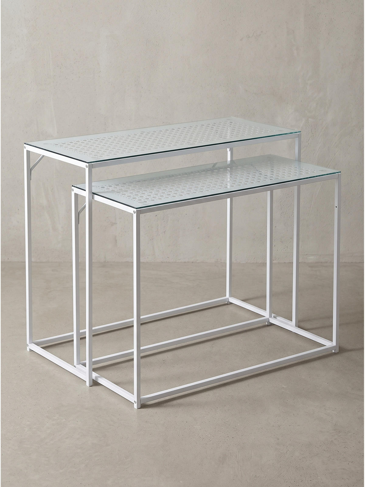 KONSOLENTISCHE 2er-Set ALCUDIA, Einscheibensicherheitsglas, Weiß, 100 x 40 x 77 cm - Weiß, Glas/Metall (40/100/77cm) - KADIMA DESIGN