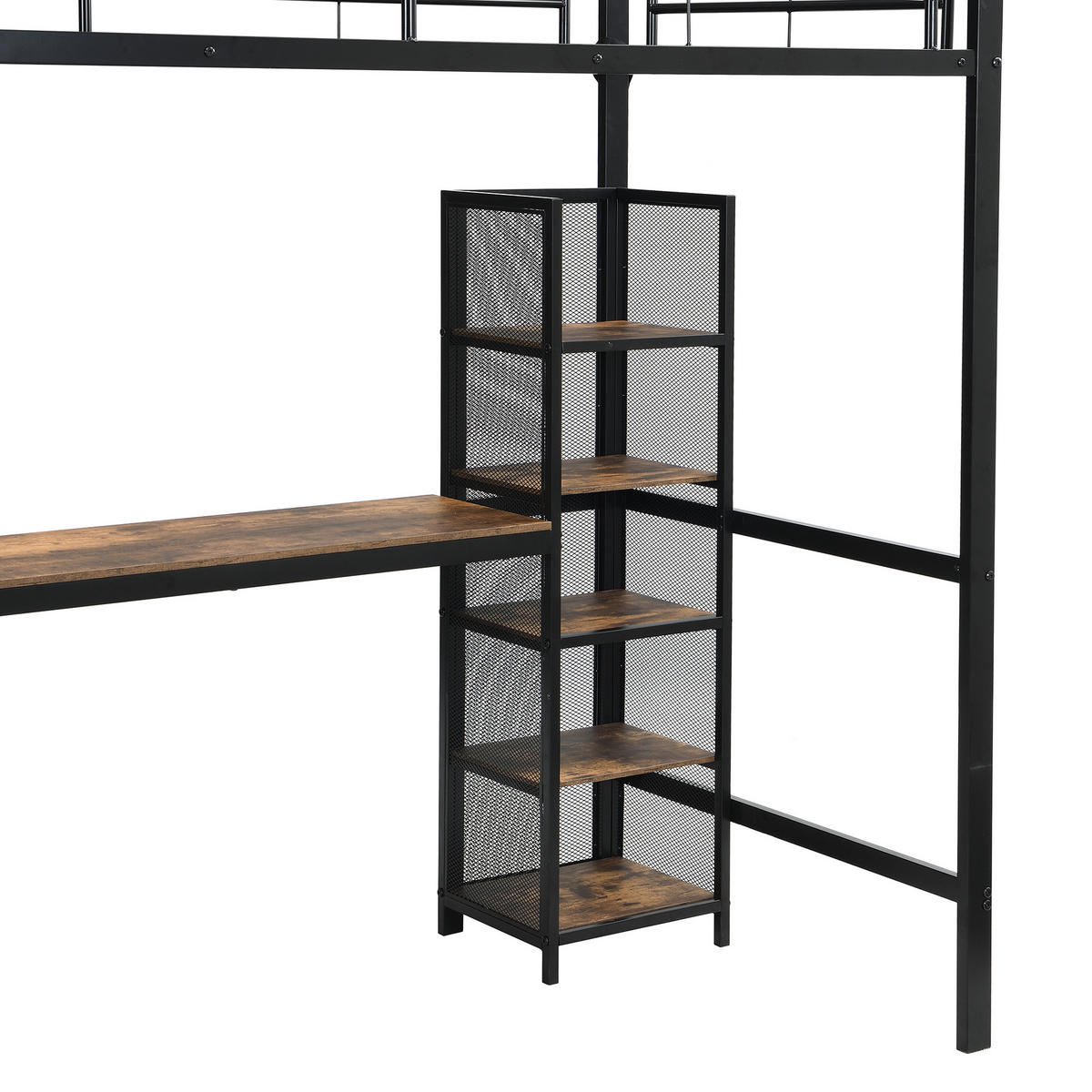 HOCHBETT 90/200 cm DE-02210, in Schwarz, mit Tisch und Regalschrank - Schwarz, Metall (90/200cm) - ComfortXL