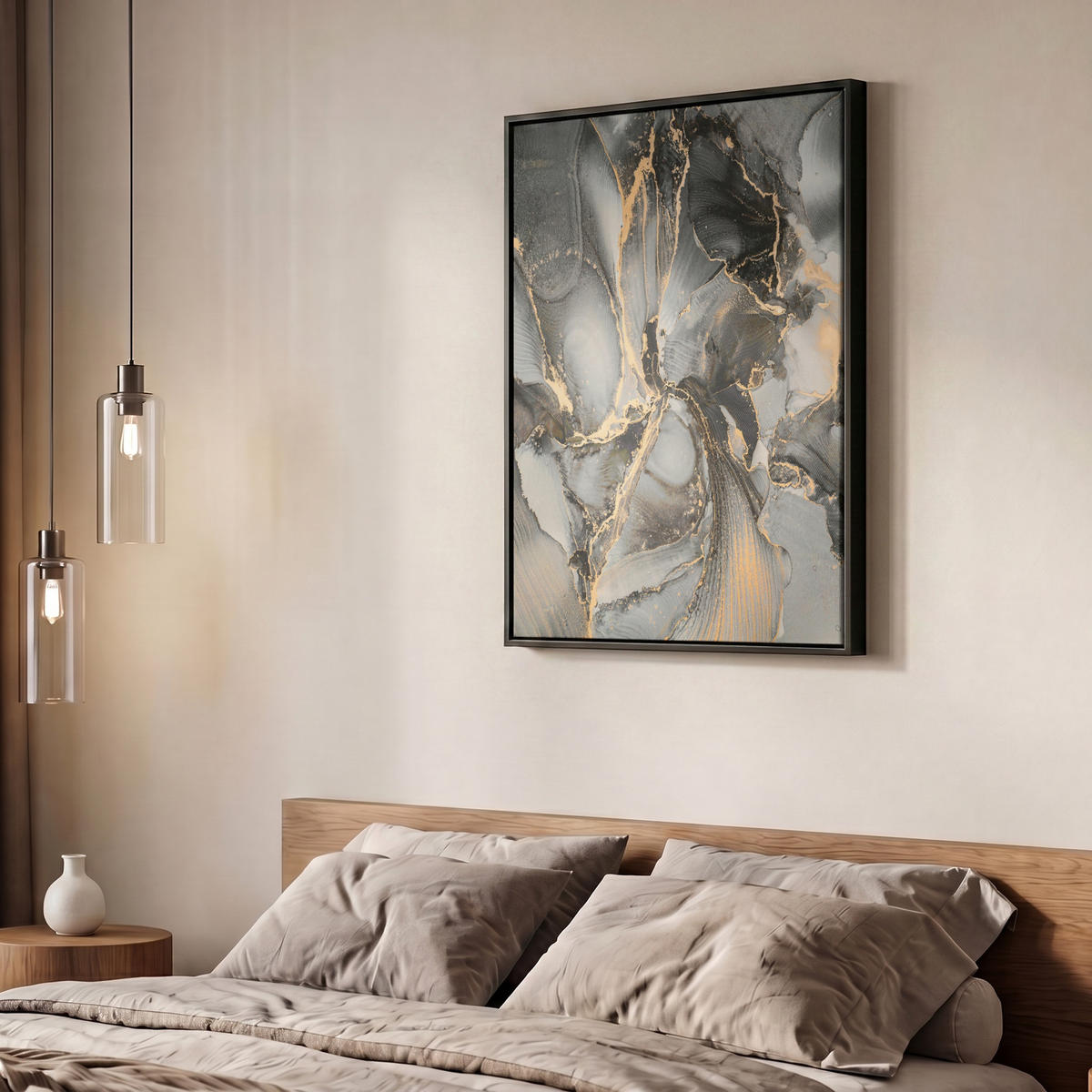 LEINWAND Bilder mit Rahmen - Grau - Luxus - Gold - Marmor - 50x70 - Dunkelgrau, Textil (50/70cm) - MuchoWow