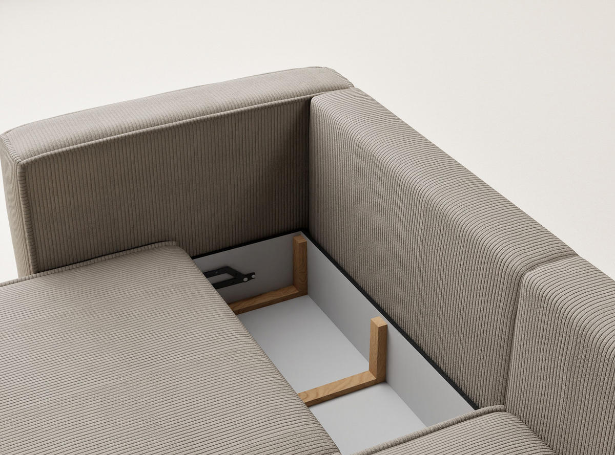 ECKSOFA MIT SCHLAFFUNKTION Velto Beige Samtstoff - Beige/Schwarz, Holz/Holzwerkstoff (250/152cm) - Maison de Reve