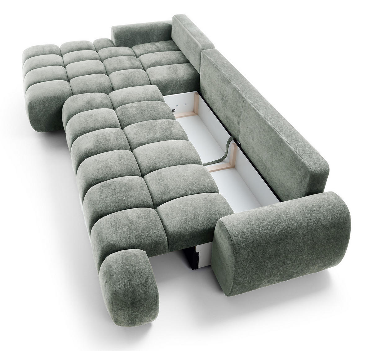 ECKSOFA 340 cm Valerio II, Schlaffunktion, Bettkasten, Links, Hellgrau - Hellgrau, Holz (340/177cm) - Emporius