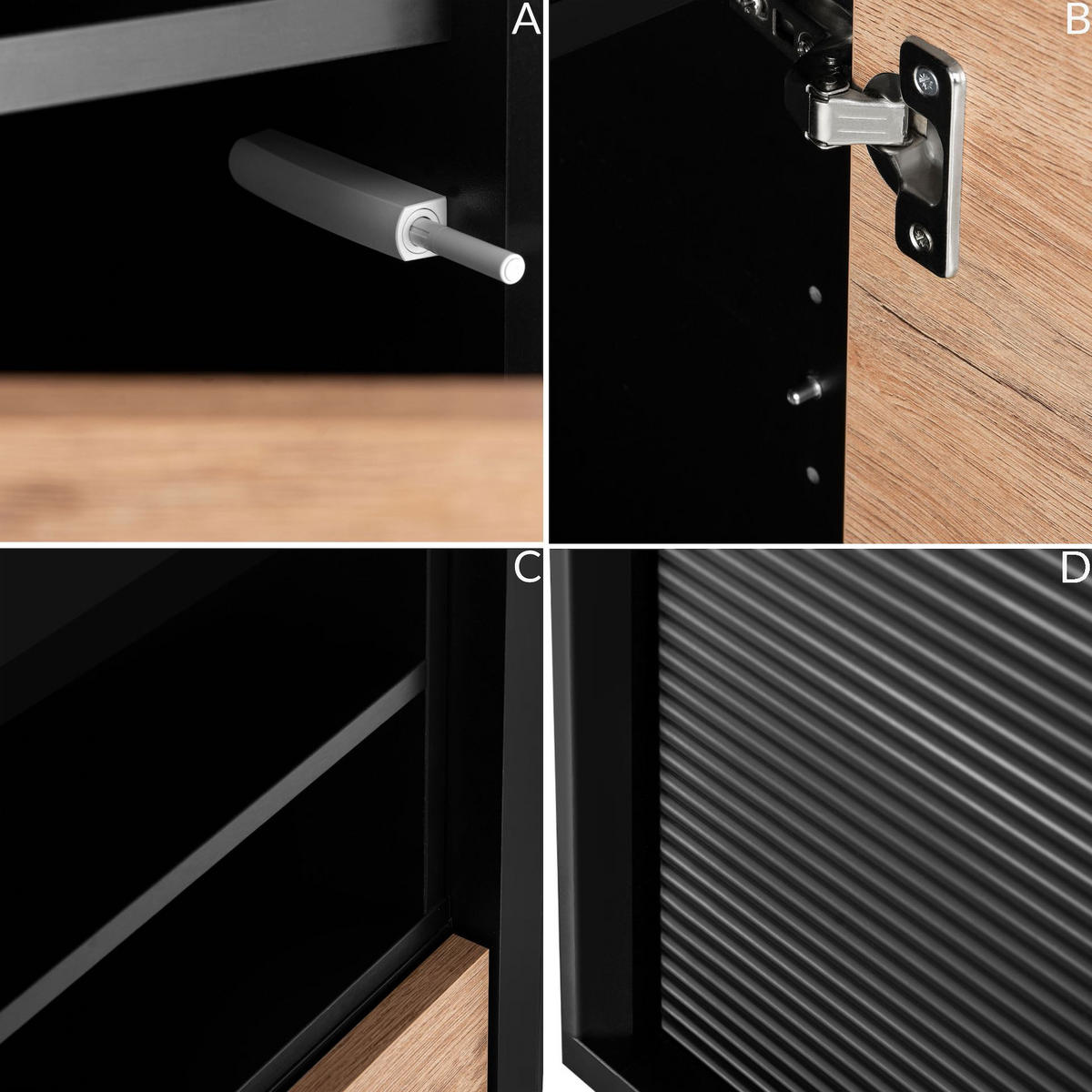 BÜCHERREGAL LOFTY mit Einsatz, schwarz - Eichefarben/Schwarz, Holzwerkstoff (52/135/41cm) - KONSIMO®