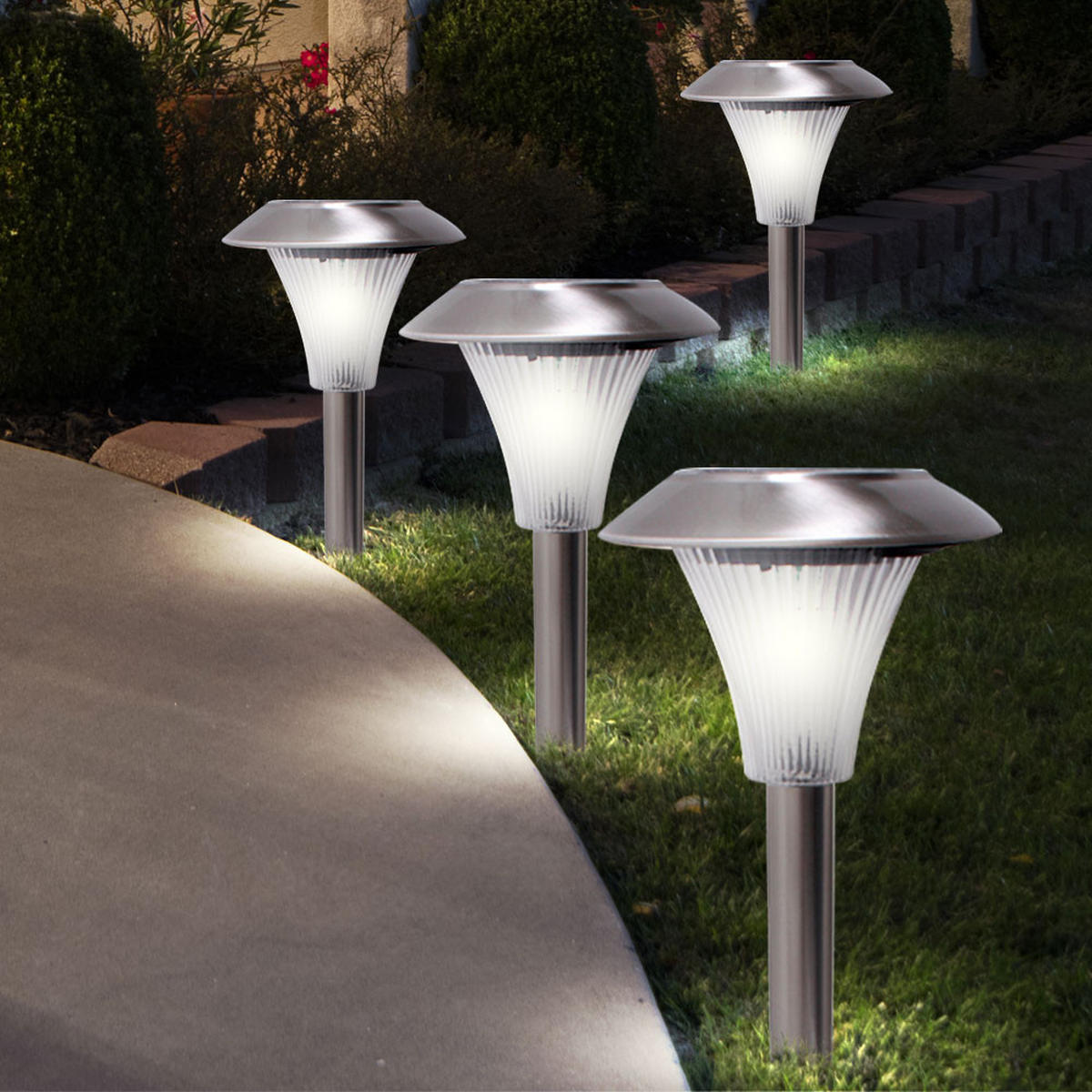 LED AUSSENLEUCHTE Edelstahl Silber 4er Set - Silberfarben, Metall (13/13/38cm)