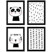 POSTER Set mit 4 „Katze und Bär“ Tiere A4 Rahmenlos - Klar, Papier (29.7/3cm) - Nacnic