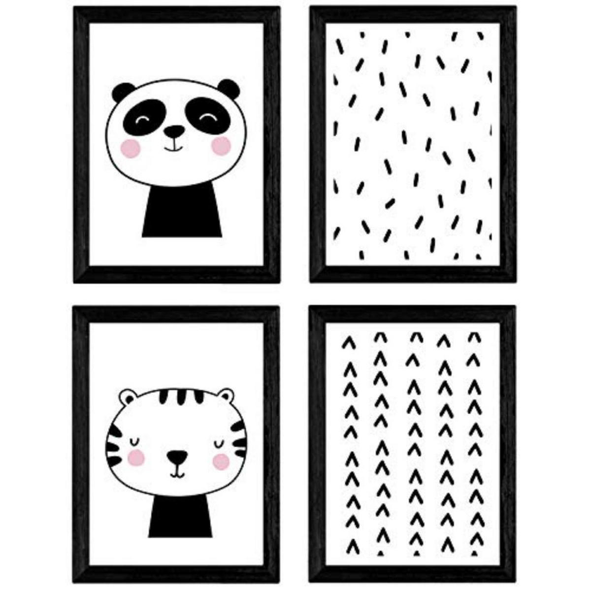 POSTER Set mit 4 „Katze und Bär“ Tiere A4 Rahmenlos - Klar, Papier (29.7/3cm) - Nacnic