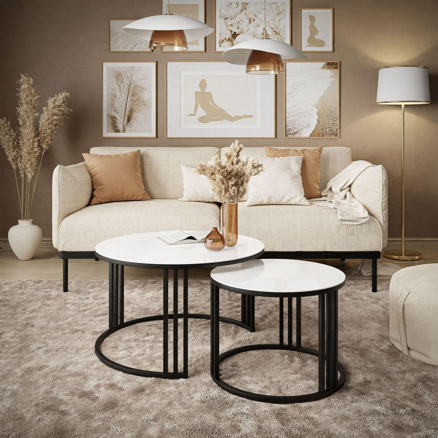 COUCHTISCH 2 in 1 LORI GLASS - Schwarz/Weiß, Glas (70/70/47cm) - Lookway