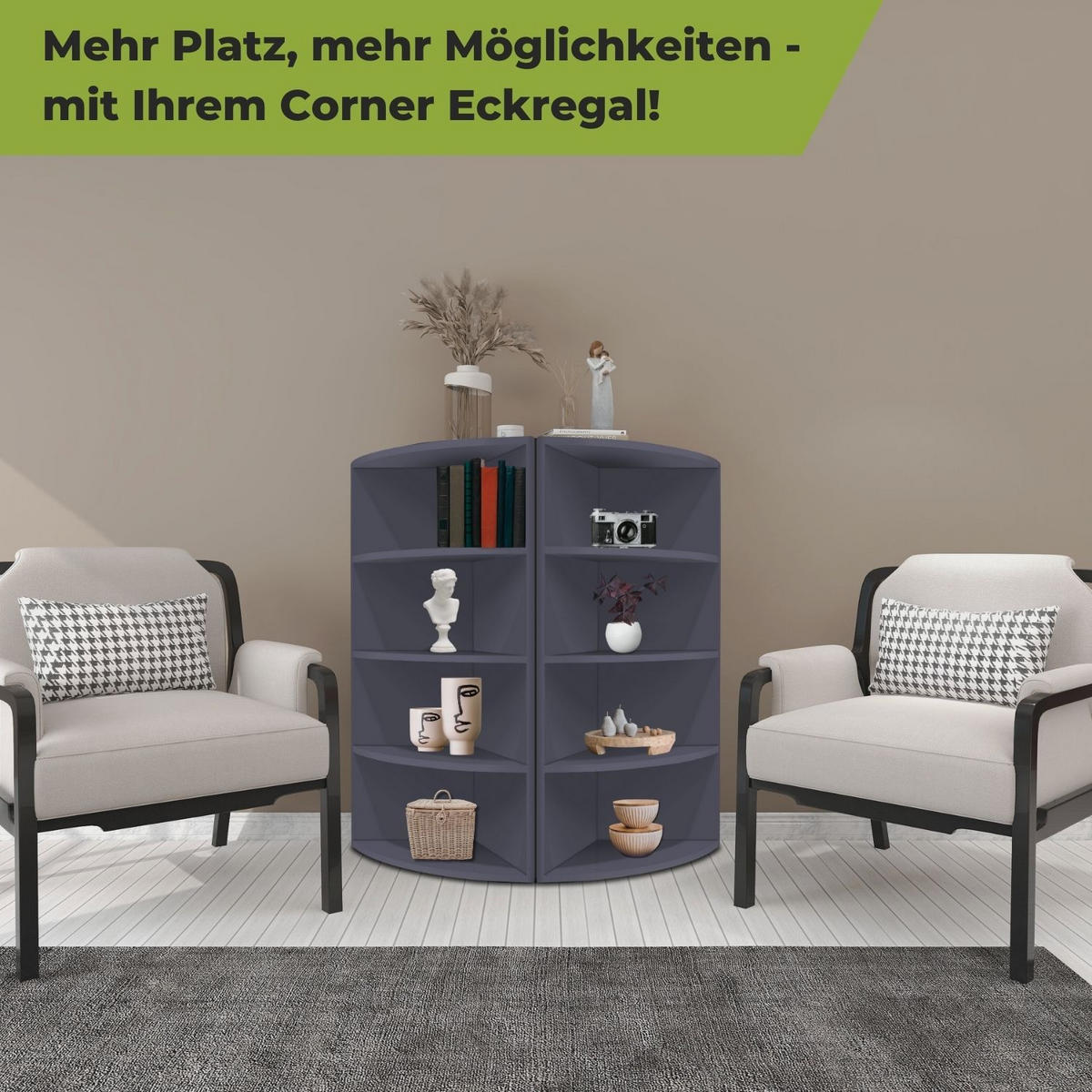 ECKREGAL CORNER 120 Holz Anthrazit 4 Etagen 40/40/120 cm - Anthrazit, Holzwerkstoff (40/120/40cm) - Coemo
