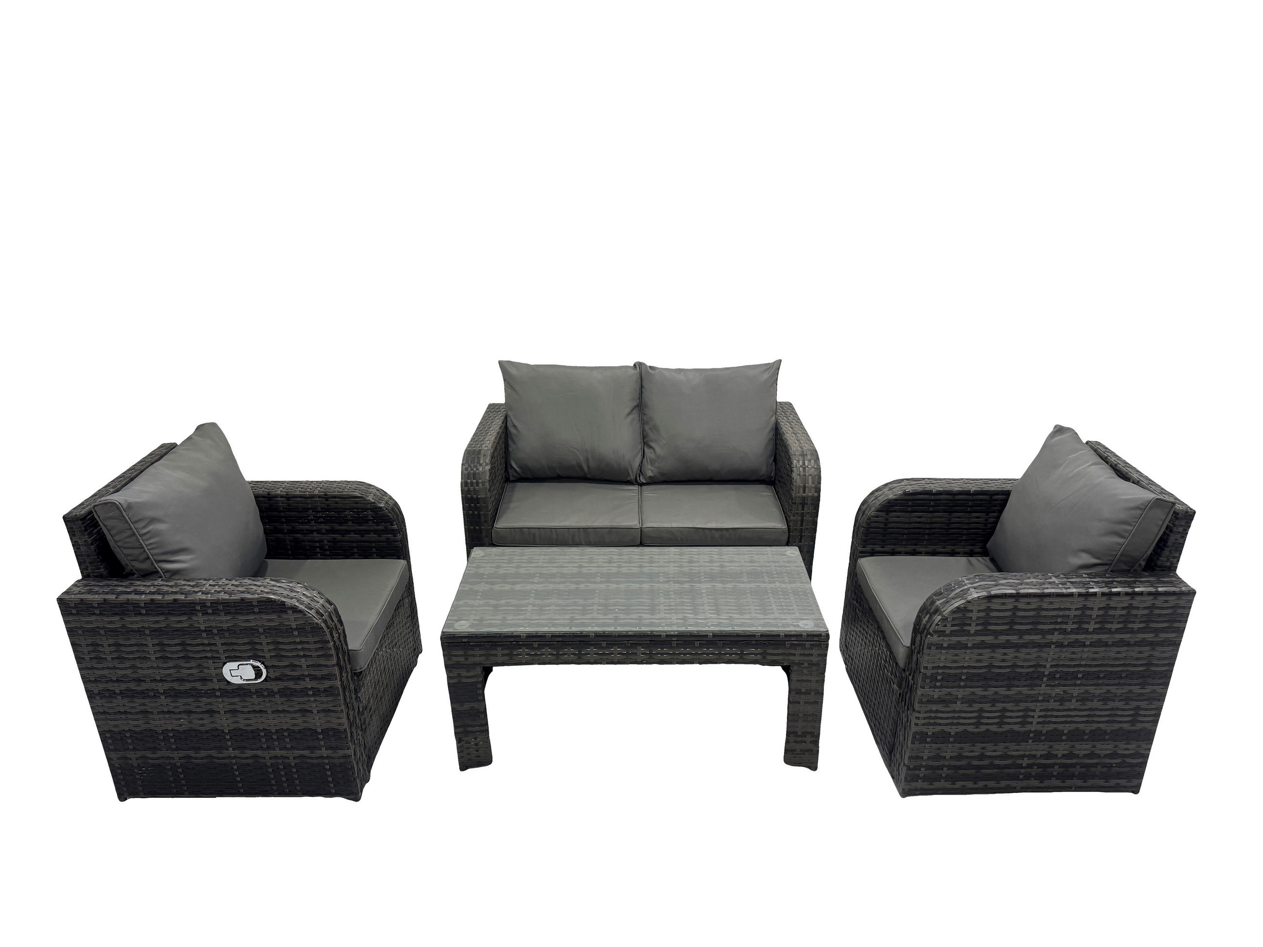 GARTENMÖBEL SET mit Sofa Polyrattan 4-Sitzer Dunkelgrau - Dunkelgrau/Grau, Glas/Kunststoff - Fimous