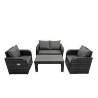 GARTENMÖBEL SET mit Sofa Polyrattan 4-Sitzer Dunkelgrau - Dunkelgrau/Grau, Glas/Kunststoff - Fimous