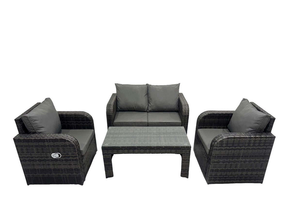 GARTENMÖBEL SET mit Sofa Polyrattan 4-Sitzer Dunkelgrau - Dunkelgrau/Grau, Glas/Kunststoff - Fimous