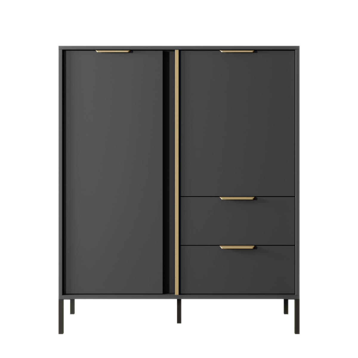 HIGHBOARD LAVIK KOM1 Anthrazit - Anthrazit, Glas/Holzwerkstoff (104/124/40cm) - Komodee