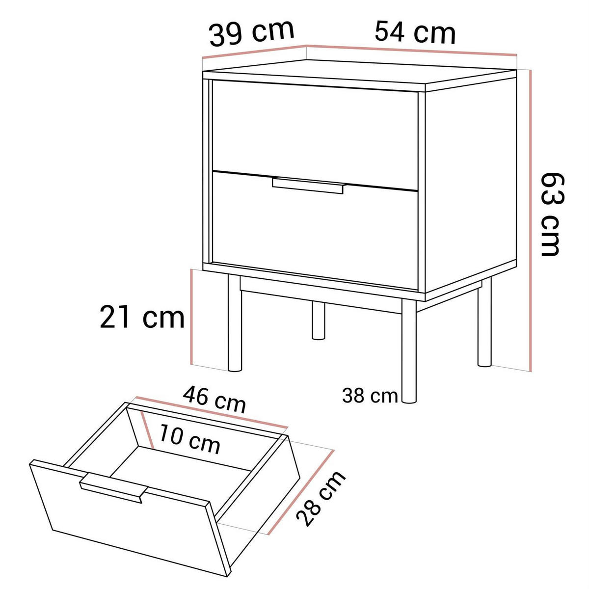 NACHTTISCH MIRACLE mit Schubladen Kaschmir - Kaschmir, Holzwerkstoff (54/63/39cm) - Lookway