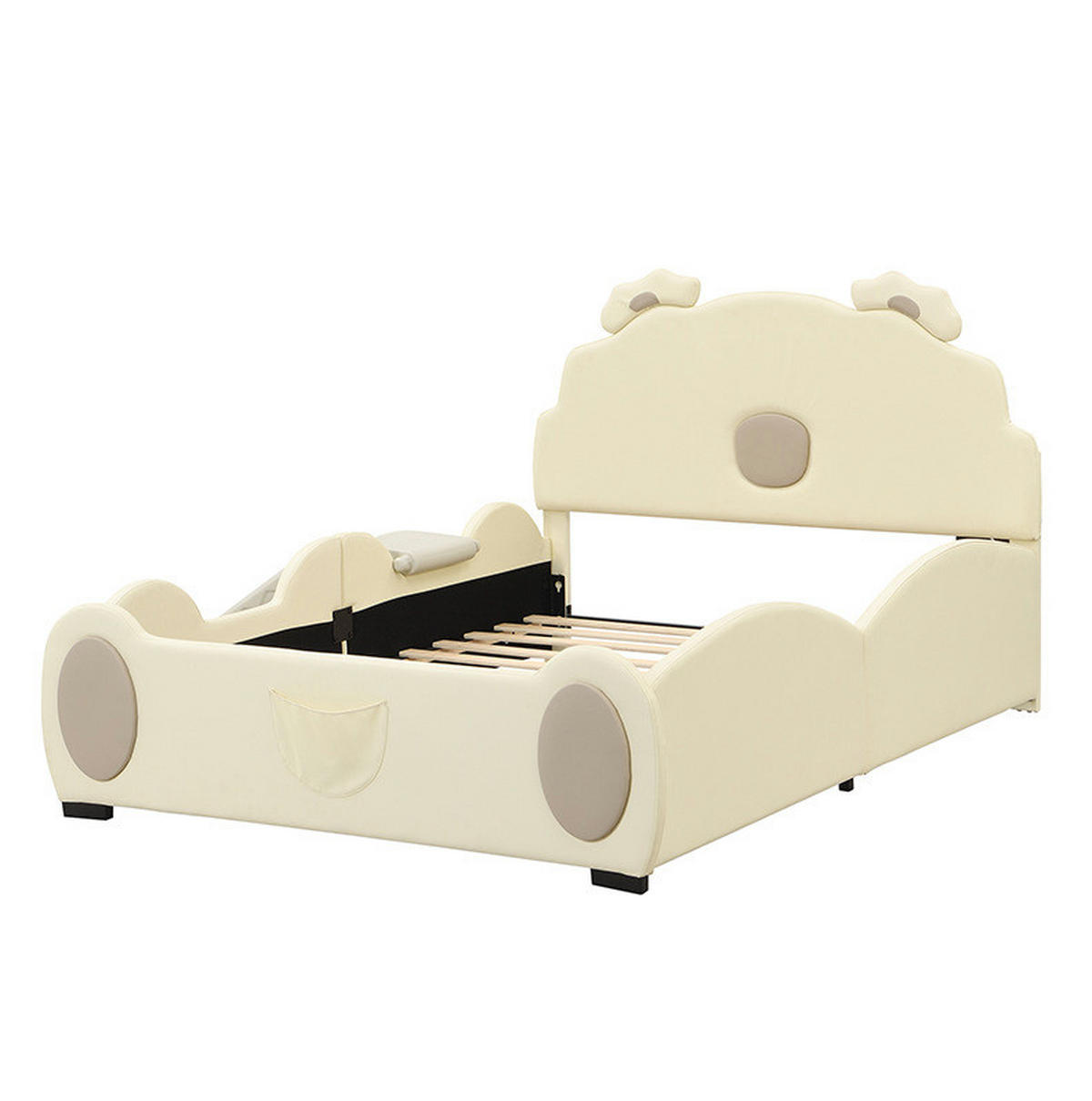 KINDERBETT 140/200 cm in Beige mit Rutsche und Leiter aus PU - Beige, Kunststoff (140/200cm) - Flora Grace
