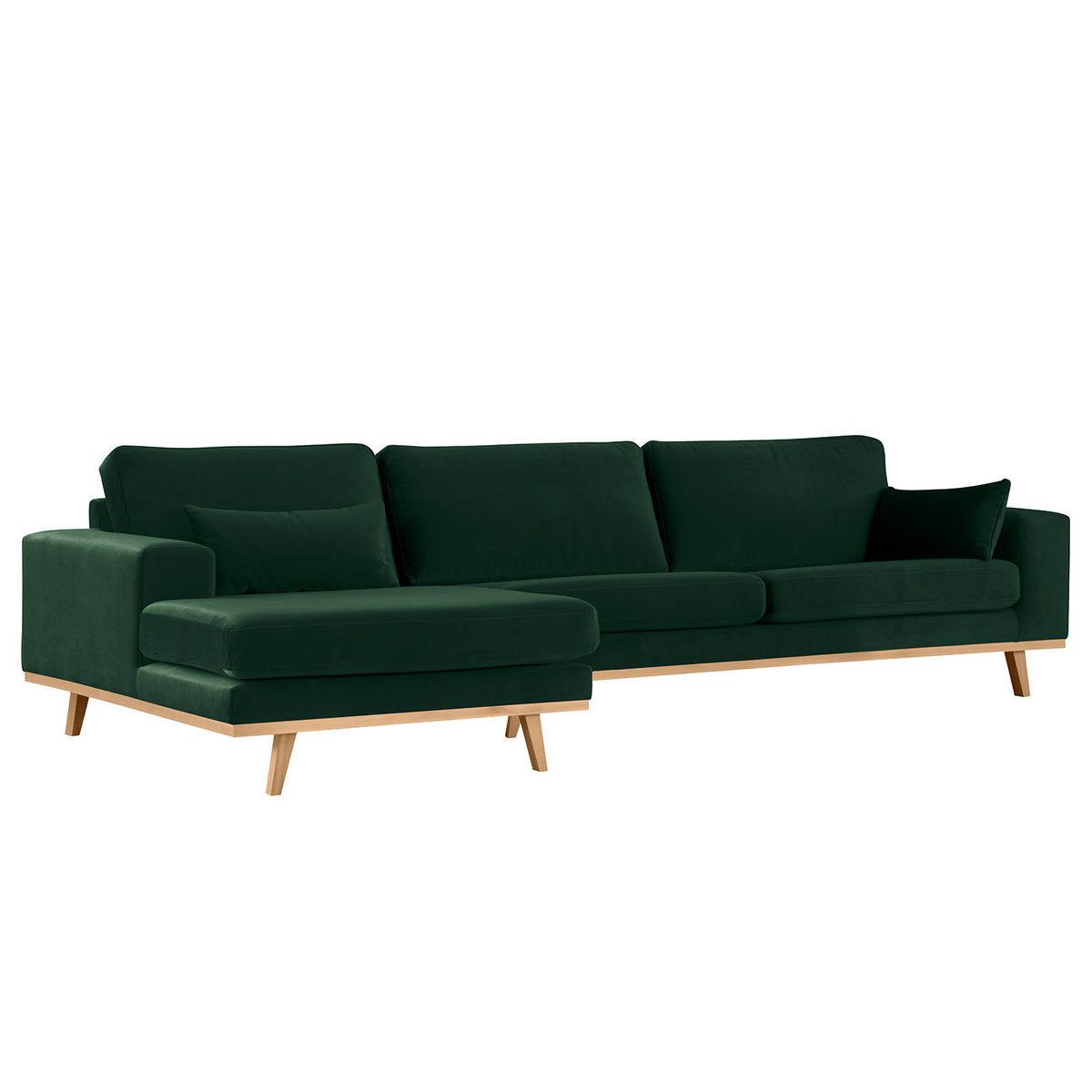 ECKSOFA mit Longchair - Buchefarben/Grün, Buchenholz/Textil (281/153cm) - home24