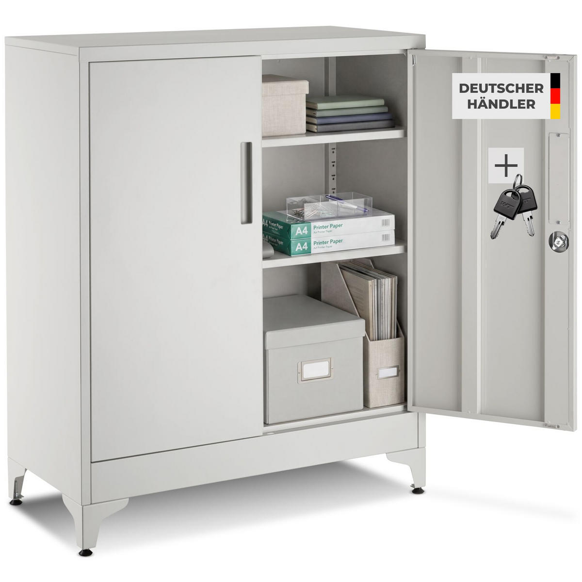 AKTENSCHRANK Blake, Kippschutz, höhenverstellbare Füße, grau - Grau, Metall (80/100/40cm) - tectake