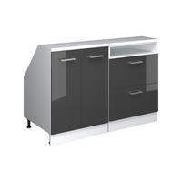 KUHINJSKI ORMAR ZA KOSINE KROVA R-Line Antracit visokog sjaja 120 cm Set od 2 korpusa ormara, dubina 60 cm - bijela/crna visoki sjaj, drvni materijal (120/83.8/60cm) - Vicco