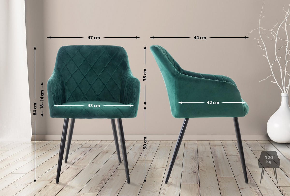ESSZIMMERSTUHL Shila 84x47x44 cm grün - Grün, Textil (47/84/44cm) - furnicato