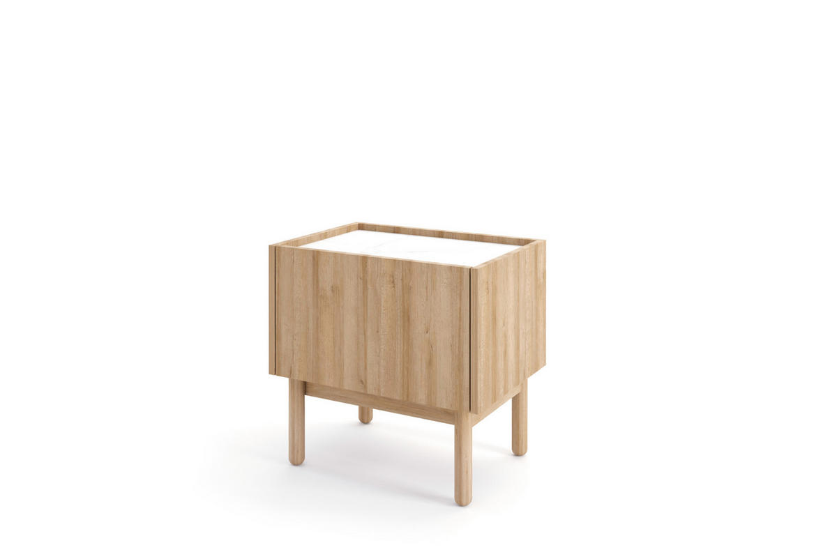 NACHTTISCH Boho Riviera Eiche, Nachtkommode, mit Holz Beine - Eiche Bianco/Braun, Holz/Holzwerkstoff (50/48/37cm) - Bettso