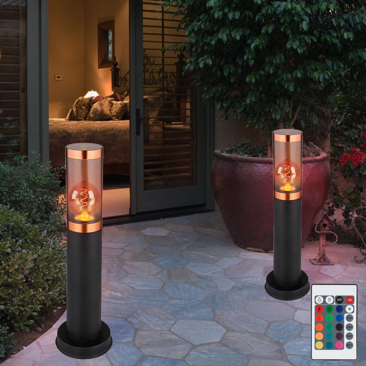 LED WEGLEUCHTE Edelstahl Schwarz Kupfer - Schwarz, Metall (12.7/12.7/45cm) - Globo Lighting