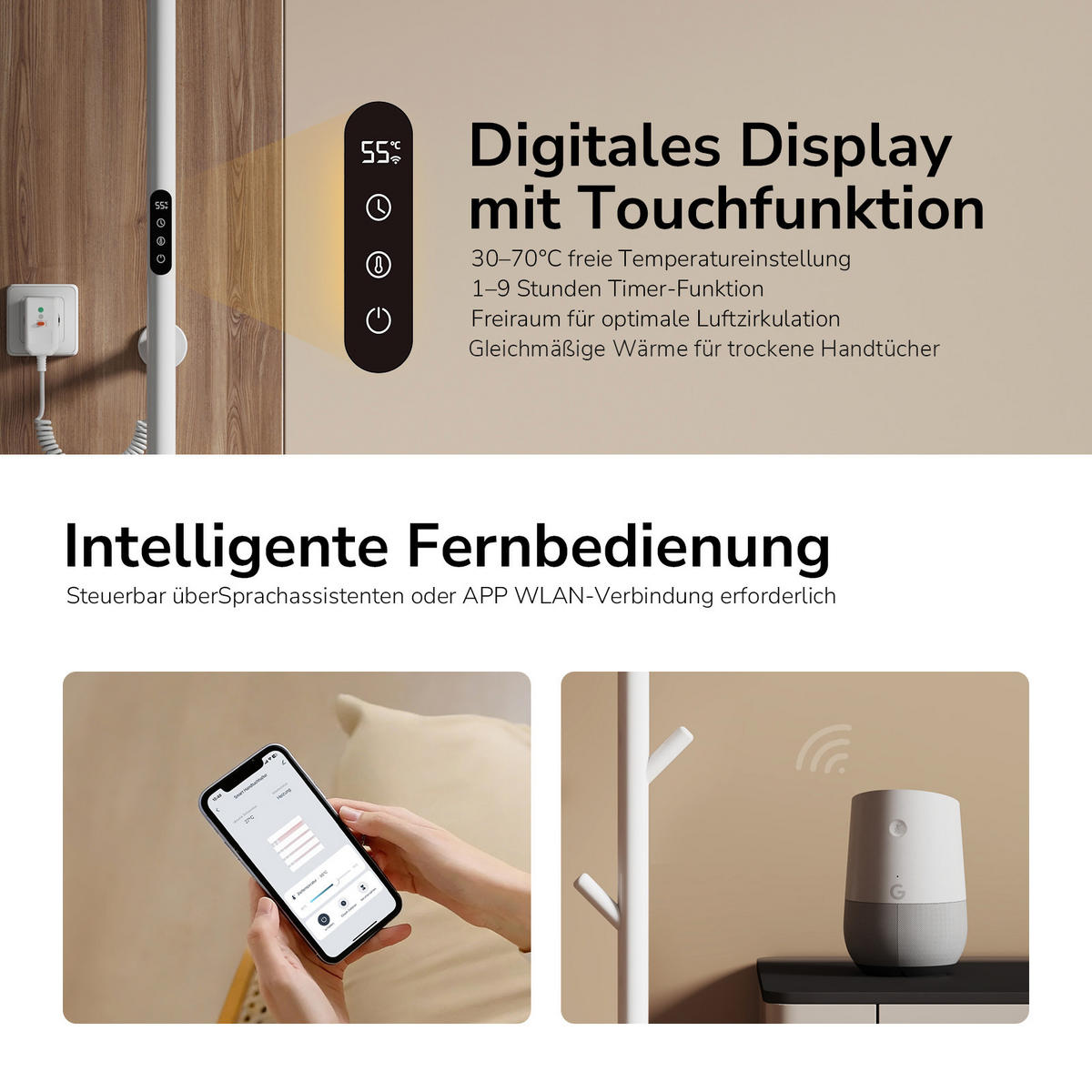 ELEKTRIČNI RADIJATOR s wlan termostatom bijeli - bijela, metal (12.5/150/14cm) - EMKE