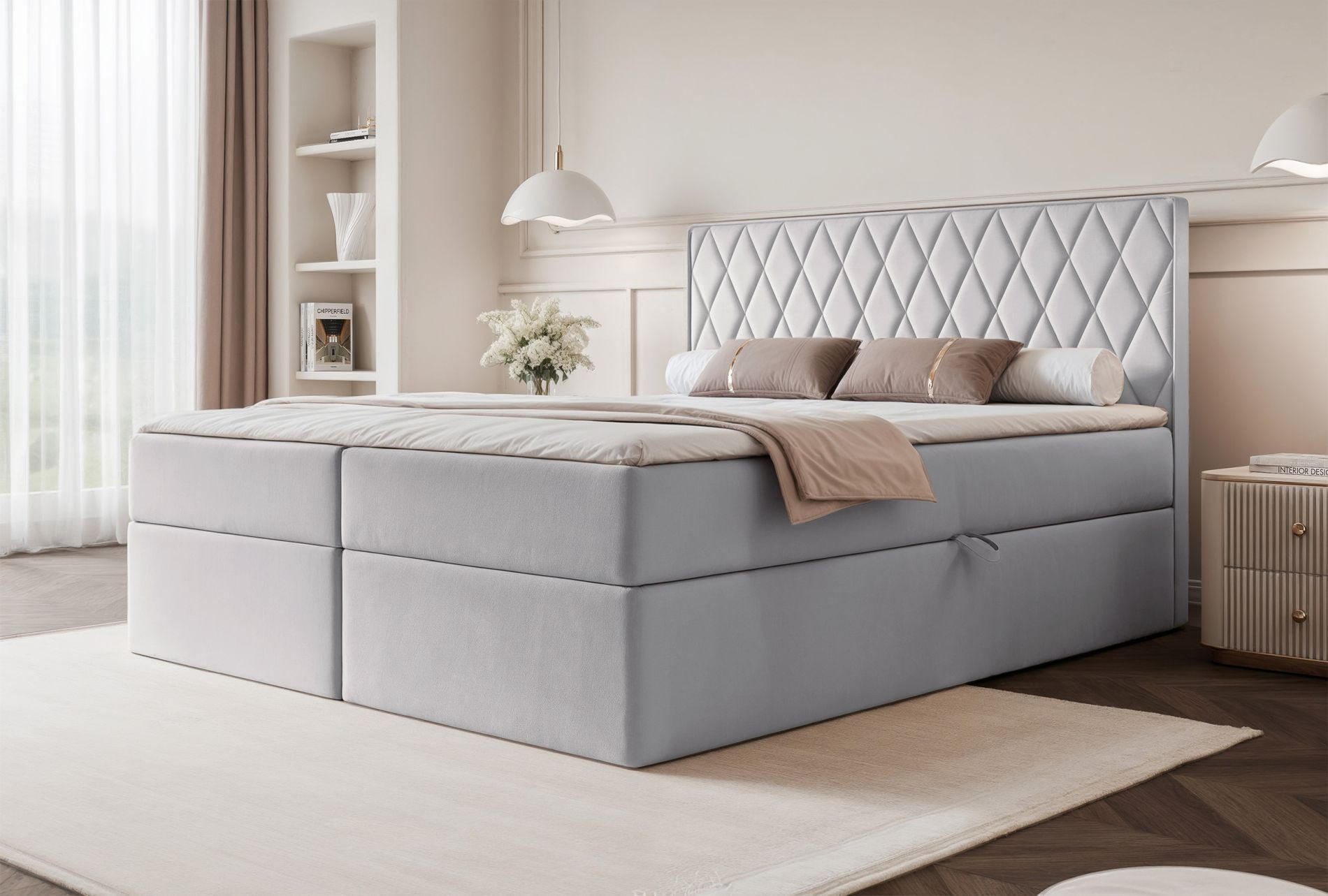 BOXBETT Carenzo Taubengrau, Velours, 140x200 cm - Goldfarben/Grau, Textil (140/200cm) - Selsey
