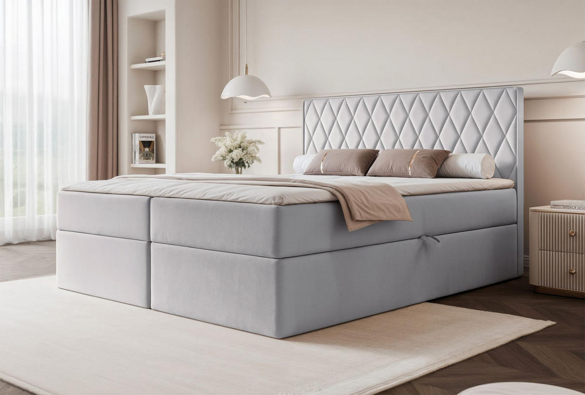 BOXBETT Carenzo Taubengrau, Velours, 180x200 cm - Goldfarben/Grau, Textil (180/200cm) - Selsey