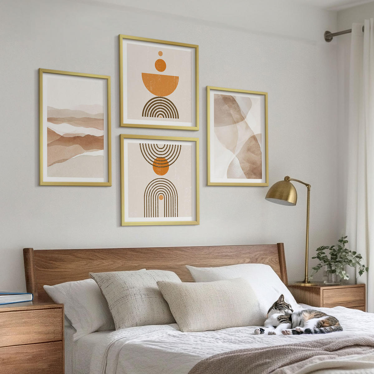 BILDER SET 4er Set - 50x50 cm & 40x60 cm Goldrahmen - Strukturen schattieren Minimalismus - Goldfarben, Kunststoff (50/50cm) - TULUP