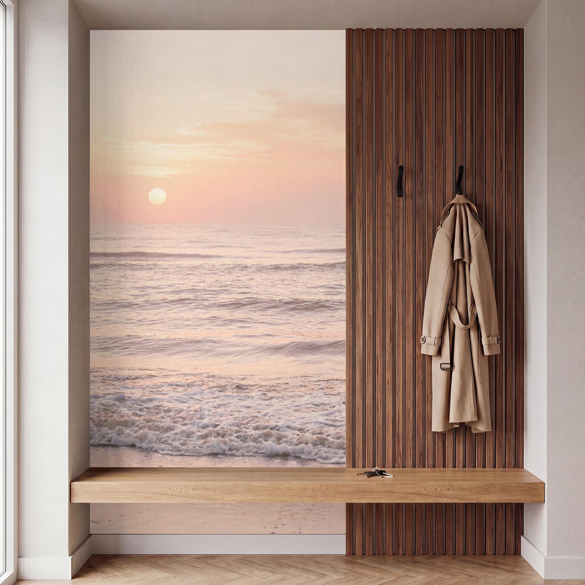 TAPETE - Sonne - Strand - Rosa - 160x300 cm - Hellrosa, Papier (160/300cm) - OnlyWow