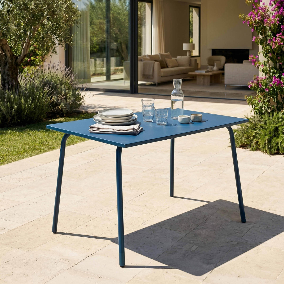 GARTENTISCH , Pazifikblau - Blau, Metall (120/70/72cm) - Oviala