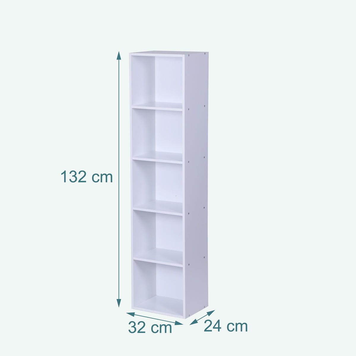 BÜCHERREGAL - Weiß, Holzwerkstoff/Textil (32/132/24cm) - Relaxdays