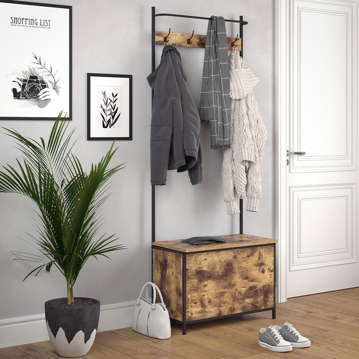GARDEROBE Fyrk Eiche rustikal 65 x 175 cm - Wildeiche/Schwarz, Holzwerkstoff (65/175/30cm) - Vicco