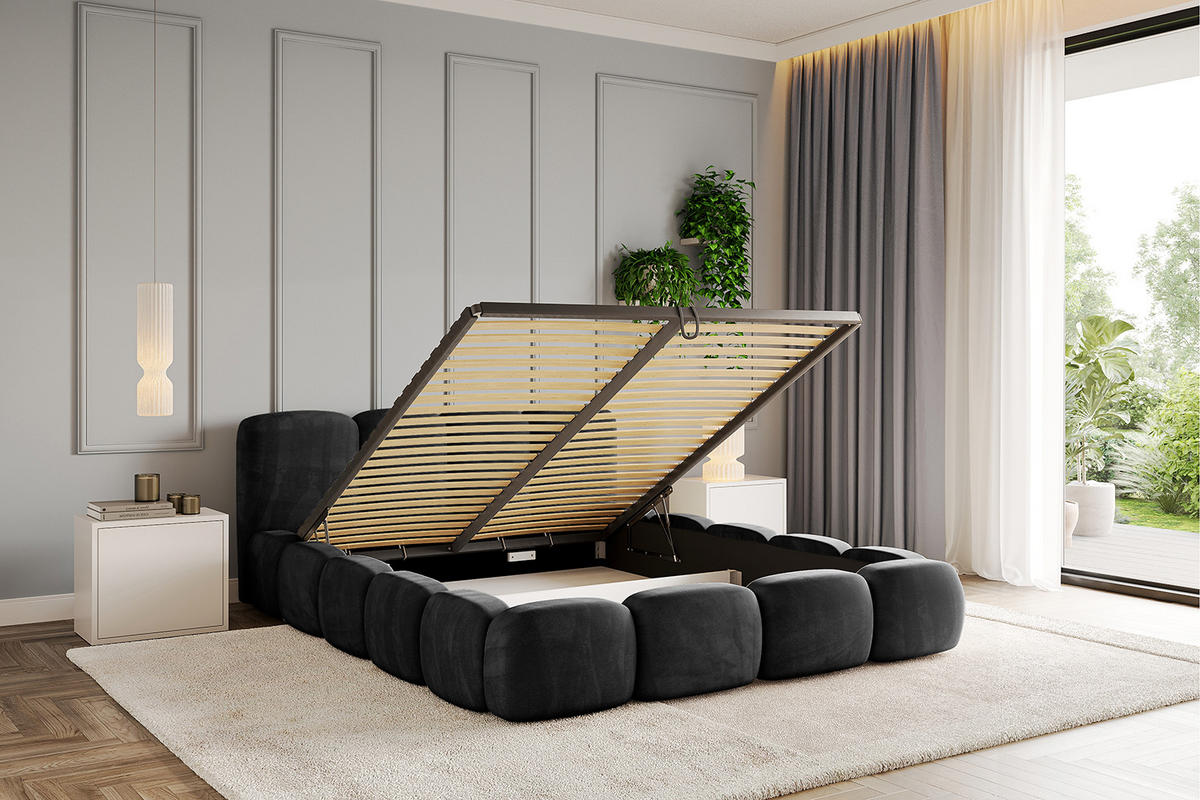 POLSTERBETT mit Bettkasten und Lattenrost, Boxbett ohne Matratze - KALA-v1 120x200 Schwarz - Schwarz, Holzwerkstoff/Textil (120/200cm) - ALTDECOR