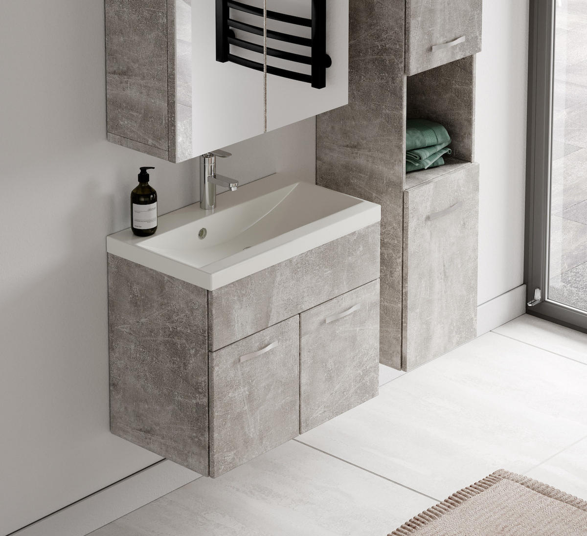 BADMÖBEL-SET Montreal 3 Teile Beton Grau - 60 x 35 x 51 cm - Grau, Holz (60/53/35cm) - Badplaats