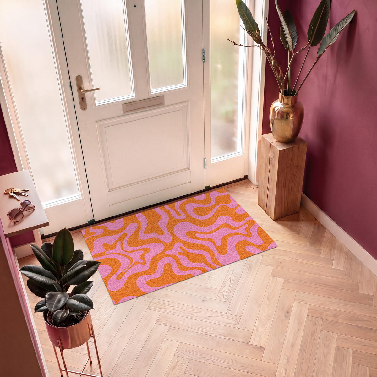 ROHOŽKA Vzor - růžová - oranžová - abstraktní - moderní 120x80 cm - růžová, textil/umělá hmota (120/0.4cm) - MuchoWow