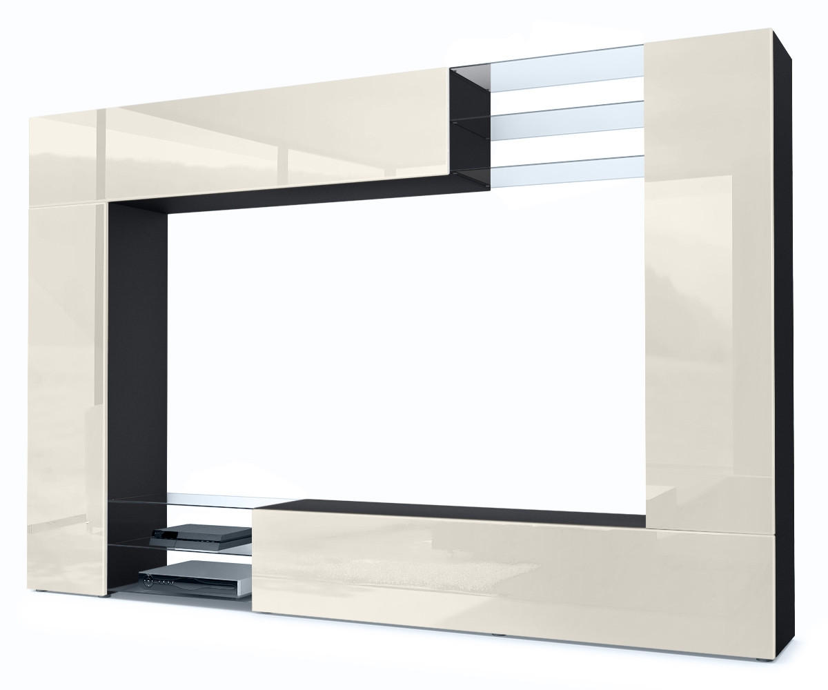 WOHNWAND Mirage Front in Creme Hochglanz - Creme, Holzwerkstoff (262/182.5/39cm) - Vladon