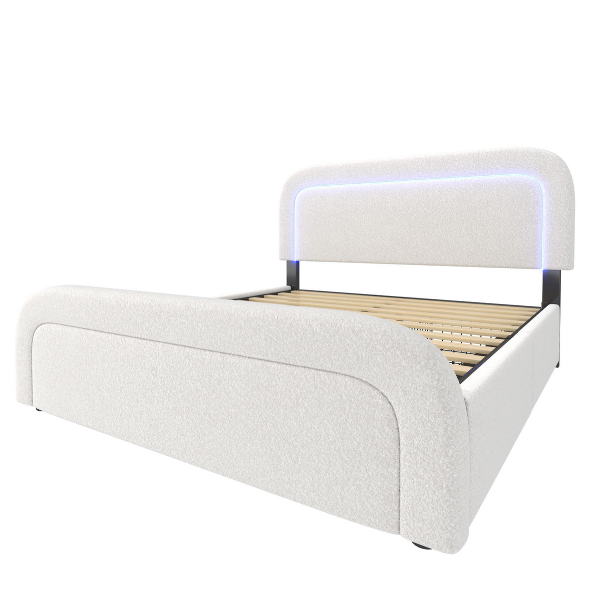 POLSTERBETT 140/200 cm Weiß mit USB Typ C Ladefunktion LED-Beleuchtung und 2 Schubladen - Weiß, Textil (140/200cm) - Oxeza