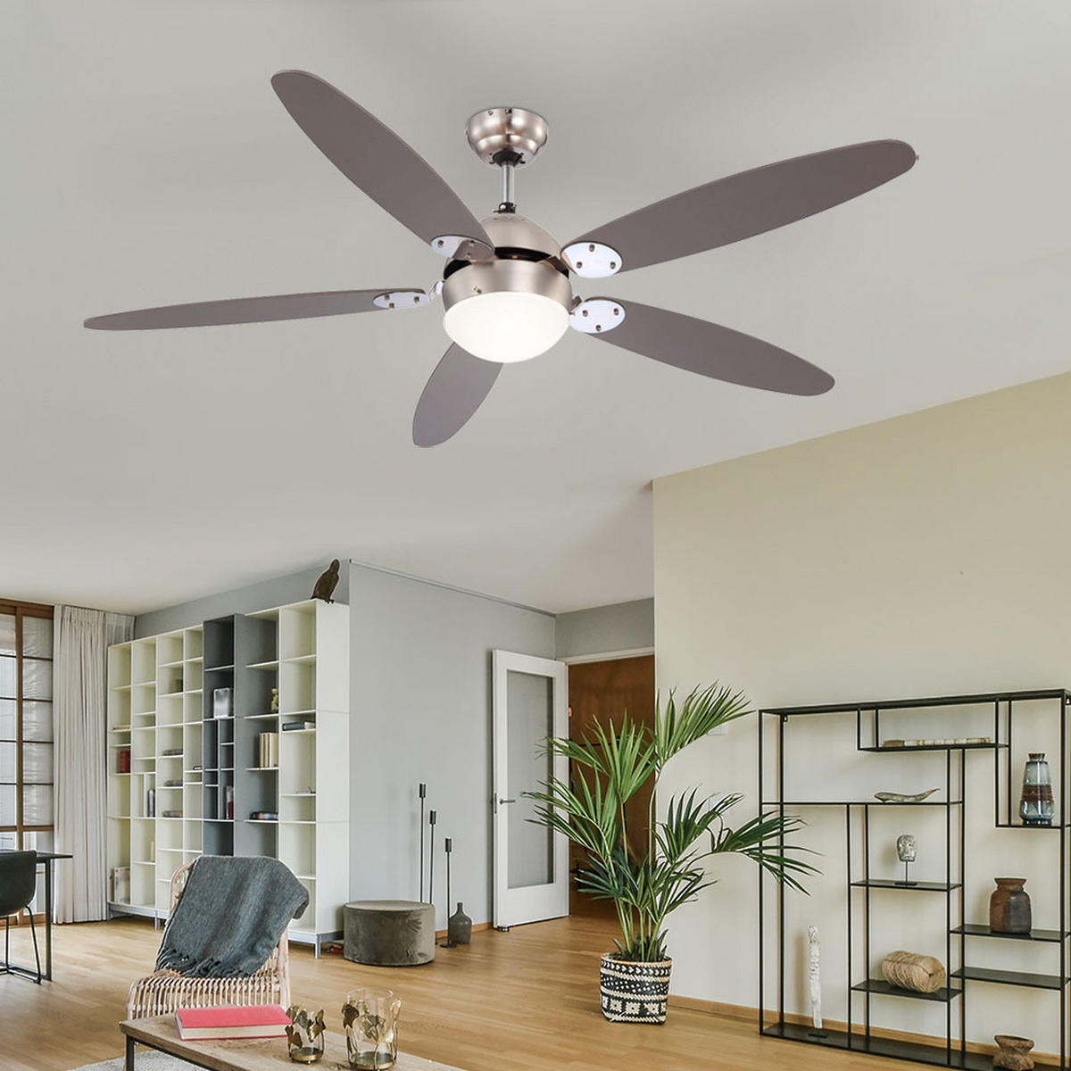 DECKENVENTILATOR AZURA Holzoptik Braun - Braun, Glas (132/132/40.6cm) - Globo Lighting