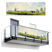 BALKON-SICHTSCHUTZ Kühe - Windmühle - Wiese - Blau - Grün, Kunststoff (300/100cm) - MuchoWow