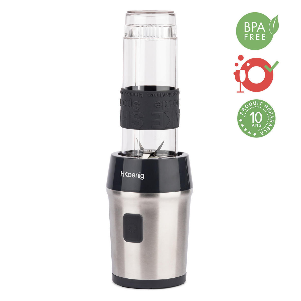 SMOOTHIE Maker SMOO9 Schwarz, 570ml, BPA-frei, 2 tragbare Flaschen, Edelstahlklingen, 300W - Koralle, Metall (11.3/35/15cm) - HKoenig