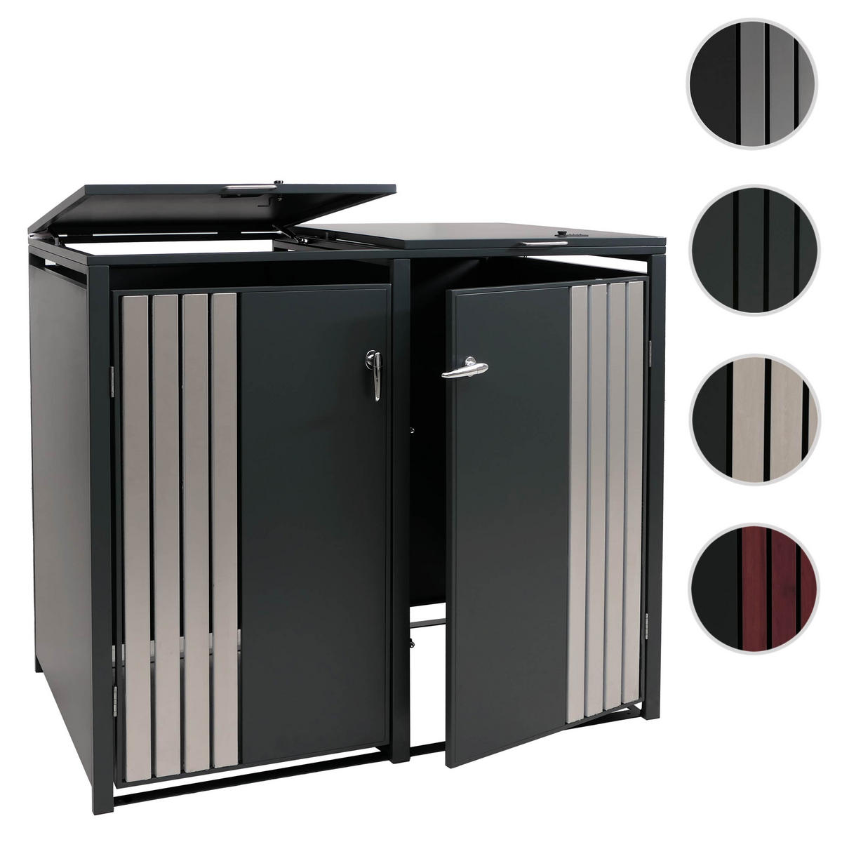 MÜLLTONNENBOX 2er mit Deckel HxBxT 122x132x84cm Anthrazit - Anthrazit, Metall (132/122/84cm) - PROREGAL